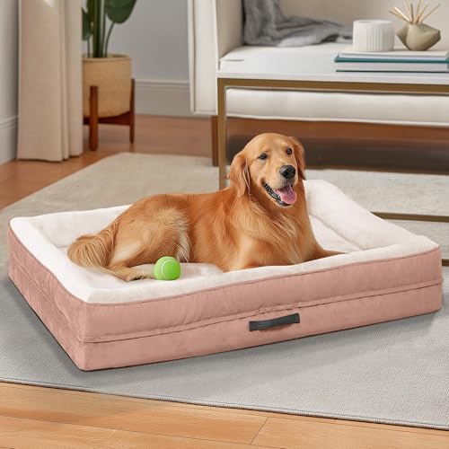 Renvix Großes orthopädisches Hundebett, wasserdichtes Hundesofabett mit abnehmbarem, waschbarem Bezug, weiches Eierschaum-Haustierbett, rutschfeste Unterseite und vierseitiges Nackenrollenkissen (Rosa Renvix Großes orthopädisches Hundebett, wasserdichtes Hundesofabett mit abnehmbarem, waschbarem Bezug, weiches Eierschaum-Haustierbett, rutschfeste Unterseite und vierseitiges Nackenrollenkissen (Rosa von Renvix