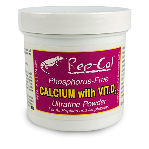 Rep Cal Phosphorfreies Calcium-Nahrungsergänzungsmittel SRP00200 für Reptilien und Amphibien, ultrafeines Pulver mit Vitamin D3 von Rep-Cal