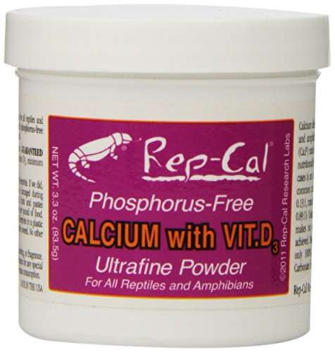 Rep Cal Phosphorfreies Calcium-Nahrungsergänzungsmittel SRP00200 für Reptilien und Amphibien, ultrafeines Pulver mit Vitamin D3 von Rep-Cal