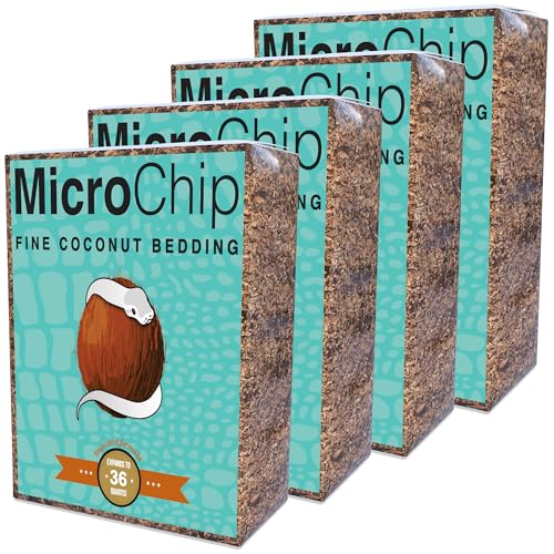 Microchip Feines Kokossubstrat und Kokosnussschalen-Mischung für bioaktive Terrarienbecken, Reptilien, Inverts, Frösche, Vogelspinnen und Geckos für Terrarium-Bodenabdeckung (36 Quart 4 Stück) von Reptichip Premium Coconut Substrate
