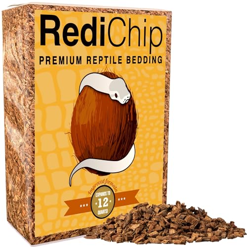 RediChip Reptilienstreu, lockeres mittelgroßes Kokosnuss-Chip-Substrat, 12 Quart Kokosnuss-Schalen-Mulch für Schlangen- und Gecko-Lebensraum, Kugelpython-Terrarium, Eidechsen- und Schildkrötenbecken, von Reptichip Premium Coconut Substrate