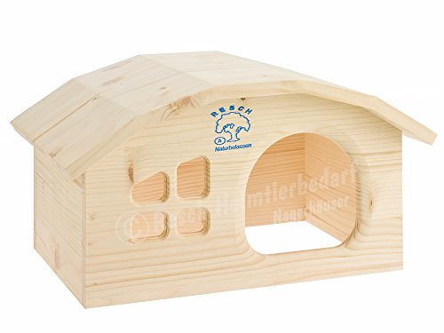 Resch Nr04 Wichtelhaus Meerschweinchen naturbelassenes Massivholz aus Fichte/mit Fenster, rundem Dach und großem Eingang von Resch Heimtierbedarf