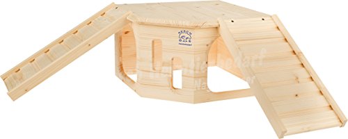 Resch Nr32 Nagerecke XL naturbelassenes Massivholz aus Fichte/mit 2 EIN-/ Ausgängen unter den Treppen von Resch Heimtierbedarf