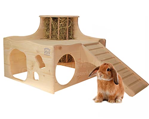 Resch Nr45 Heuburg, naturbelassenes Massivholz aus Fichte/Mit Einer Zwei Etagen Heuraufe, Zwei großen EIN-/Ausgängen und Einer Rampe zur Terrasse/Maße: 43,4 x 66,5 x 35cm (LxBxH) von Resch Heimtierbedarf