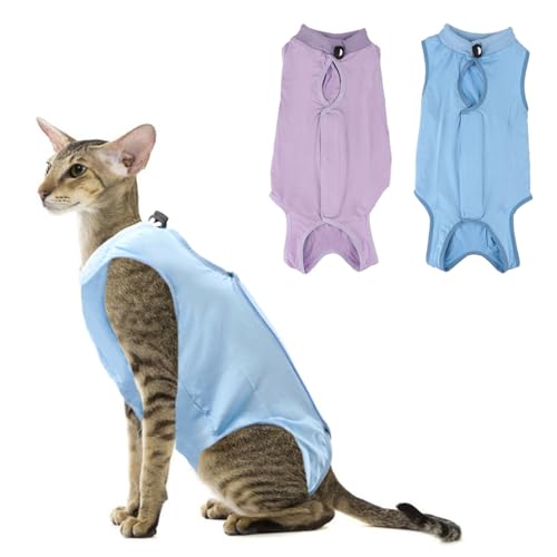 Katzen-Genesungsanzug, atmungsaktiv, chirurgischer Genesungsanzug, Katzen-Einteiler für Katzen nach Operationen, alternativer Kegel der Schamwunden, Hautschutz, Hellblau + Hellviolett, Größe L, 2 Katzen-Genesungsanzug, atmungsaktiv, chirurgischer Genesungsanzug, Katzen-Einteiler für Katzen nach Operationen, alternativer Kegel der Schamwunden, Hautschutz, Hellblau + Hellviolett, Größe L, 2 von Reshiho