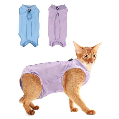 Katzen-Genesungsanzug, atmungsaktiv, chirurgischer Genesungsanzug, Katzen-Einteiler für Katzen nach Operationen, alternativer Kegel der Schamwunden, Hautschutz, Hellblau + Hellviolett, Größe M, 2 Katzen-Genesungsanzug, atmungsaktiv, chirurgischer Genesungsanzug, Katzen-Einteiler für Katzen nach Operationen, alternativer Kegel der Schamwunden, Hautschutz, Hellblau + Hellviolett, Größe M, 2 von Reshiho