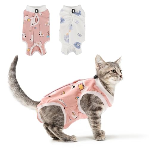 Katzen-Genesungsanzug, atmungsaktiv, chirurgischer Genesungsanzug, Katzen-Einteiler für Katzen nach Operationen, alternativer Kegel der Schamwunden, Hautschutz, Rosa + Weiß, Größe S, 2 Stück Katzen-Genesungsanzug, atmungsaktiv, chirurgischer Genesungsanzug, Katzen-Einteiler für Katzen nach Operationen, alternativer Kegel der Schamwunden, Hautschutz, Rosa + Weiß, Größe S, 2 Stück von Reshiho