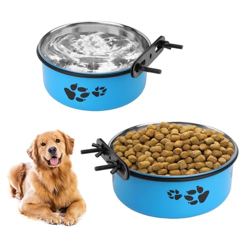 Reshiho Futternäpfe für Hundekäfige, Edelstahl, auslaufsicher, zum Aufhängen für mittelgroße und große Hunde, Blau, Größe M (14 cm + 16 cm), 2 Stück von Reshiho