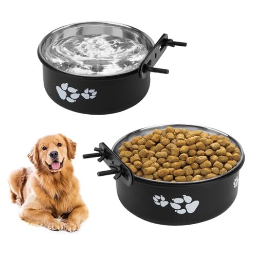 Reshiho Futternäpfe für Hundekäfige, Edelstahl, auslaufsicher, zum Aufhängen für mittelgroße und große Hunde, Schwarz, Größe M (14 cm + 16 cm), 2 Stück von Reshiho
