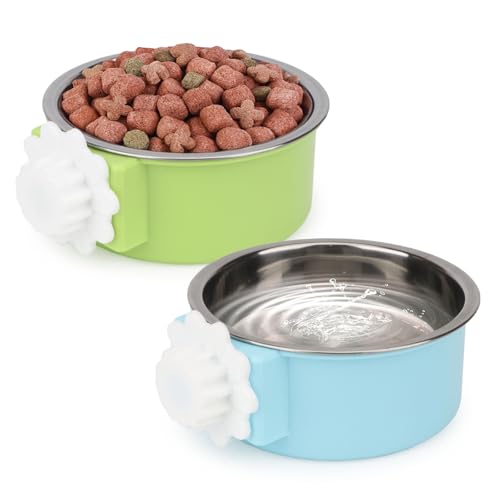 Reshiho Hundenapf, abnehmbarer Edelstahlhütte, zum Aufhängen von Futter und Wasser, kein Verschütten, für Welpen, Katzen, Kaninchen, Meerschweinchen (Blau + Grün) von Reshiho