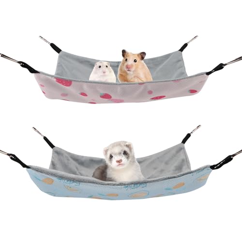 Reshiho Meerschweinchen-Hängematte für den Sommer, Herbst, Eisseide und Plüsch, doppelseitig, atmungsaktiv, kühlendes Kleintierbett, Käfigzubehör für kleine Haustiere, Frettchen, Zuckergleiter von Reshiho