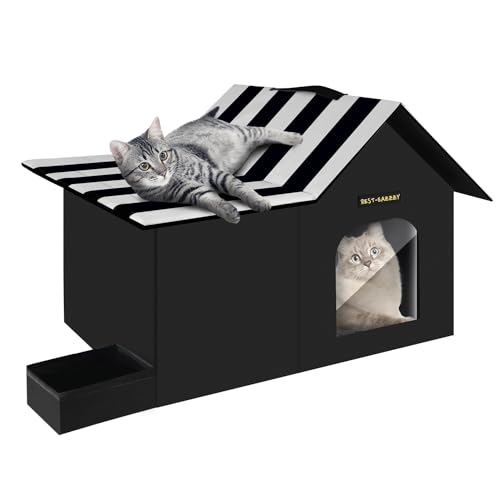 Rest-Eazzzy Katzenhaus für den Außenbereich, Feral Katzenhaus isoliert mit Matte und Clip, wetterfest und isoliert, Katzenbetten für Katzen, Kätzchen, nie wegblasen (schwarz, M 33x43.2x50.8 cm) von Rest-Eazzzy
