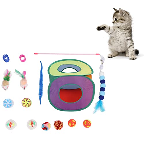 Restokki 15 Stück Katzenspielzeug K?tzchenspielzeug Sortimente, Zelt, Katzenangelrutenspielzeug, Katzenfeder Teaser Spielzeug, Nachfüllpackungen, interaktives Spielzeug für Katzen von Restokki