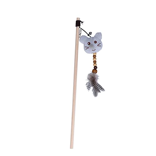 Lustiger Katzenstab, Holzpfosten, lustiger Katzenstick, mit Glocken aus Plüsch, Cartoon-Maus, interaktives Spielzeug aus Federn für Katzen (grau) von Restokki