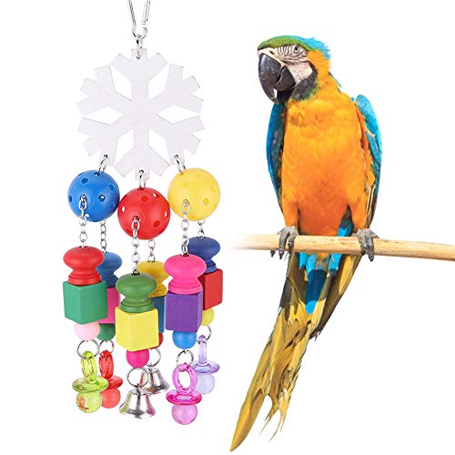Vogelspielzeug für Papageien, natürliche Holzblöcke, Kauspielzeug mit Glöckchen, mehrfarbiges Papageienkäfig-Bissspielzeug, hängendes Vogelschaukel-Spielzeug für afrikanische graue Papageien, von Restokki