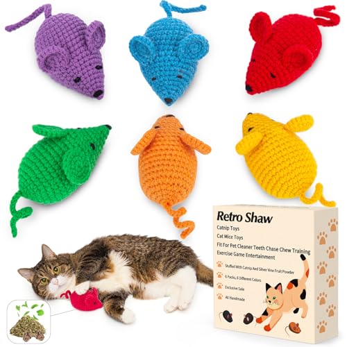 Retro Shaw Katzenminze-Spielzeug, Häkelmäuse, Katzenspielzeug, 6 Stück, Garn, Katzenminze, Maus, Tierspielzeug, sicheres Zahnreinigungsspielzeug für Kätzchen, interaktives Katzenspielzeug Retro Shaw Katzenminze-Spielzeug, Häkelmäuse, Katzenspielzeug, 6 Stück, Garn, Katzenminze, Maus, Tierspielzeug, sicheres Zahnreinigungsspielzeug für Kätzchen, interaktives Katzenspielzeug von Retro Shaw