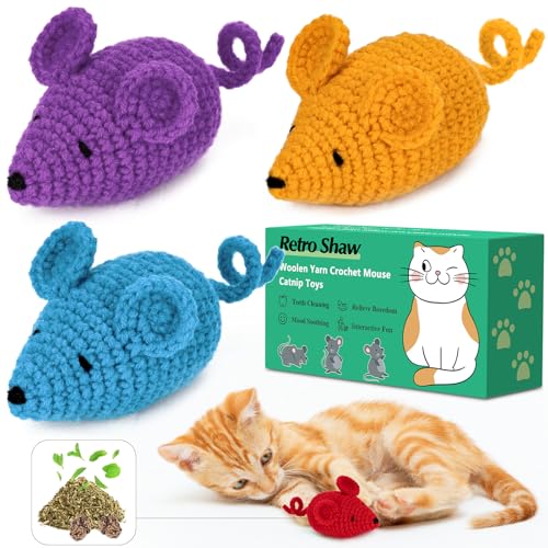 Retro Shaw Katzenminze-Spielzeug, Häkelmäuse, Katzenspielzeug, 3 Stück, Garn, Katzenminze, Maus, Tierspielzeug, sicheres Zahnreinigungsspielzeug für Indoor-Kätzchen Retro Shaw Katzenminze-Spielzeug, Häkelmäuse, Katzenspielzeug, 3 Stück, Garn, Katzenminze, Maus, Tierspielzeug, sicheres Zahnreinigungsspielzeug für Indoor-Kätzchen von Retro Shaw