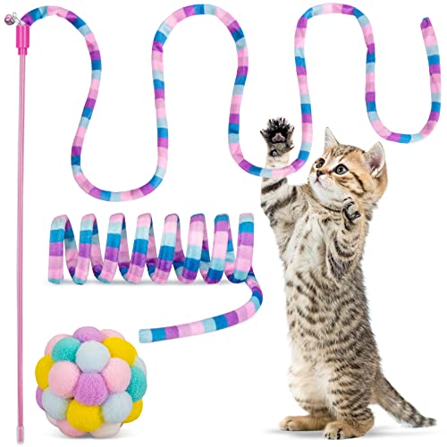 Retro Shaw Katzenspielzeug, Katzenspielzeug, Katzenspielzeug, flauschige Bälle mit Glocke im Inneren und Katzenfedern, interaktives Katzenspielzeug für Indoor-Katzen, Kätzchen, Kätzchen, Kätzchen, 3 von Retro Shaw