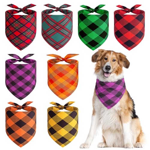 Retro Shaw Hundehalstücher, 8 Stück, verstellbar, kariert, für Welpen, kleine, mittelgroße und große Hunde von Retro Shaw