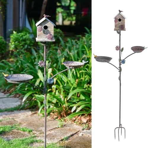 Metall Vogeltränke Vogelhaus mit Stab 2 in 1 Design für Outdoor Garten Hof Dekoration von Retrome