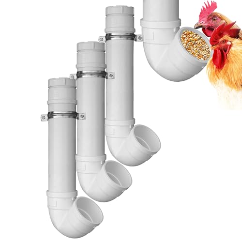 Automatischer Hühner-Futterspender, PVC-Rohr zum Aufhängen mit Deckel, für Hühner, Geflügel, einfach zu installieren und zu reinigen, 3 Stück von Rexwnadu