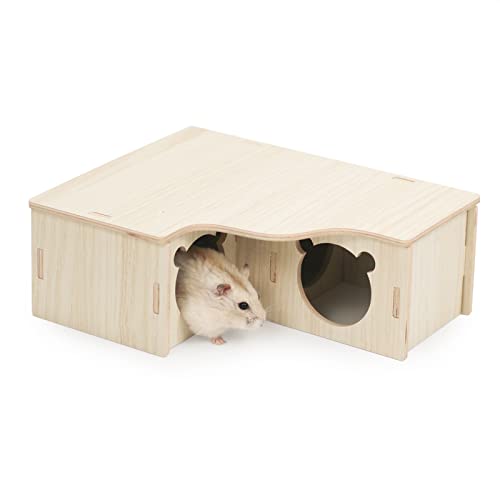 Hamster Eckhaus, Holz Hamsterhaus Hamster Versteck Ecketage Rechts Käfig Dekor Zubehör für Zwerghamster, Rennmäuse, Degus, Stachelmäuse (3 Häuschen, 22.5 * 17.8 * 8cm) von Reyshin