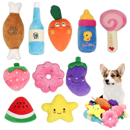 Quietschendes Hundespielzeug, weiches Plüsch-Haustierspielzeug-Set, Zahnspielzeug, niedliches Kauspielzeug für kleine und mittelgroße Hunde (H01), 10 Stück von Reyshin