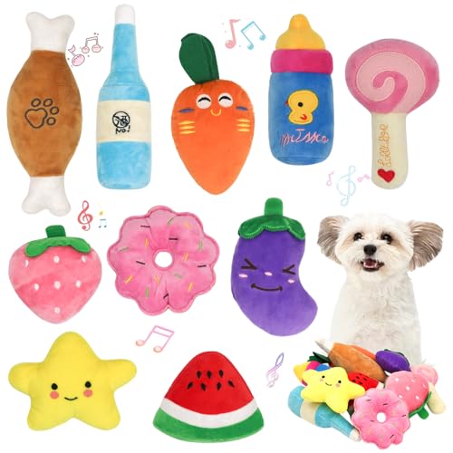 Reyshin 10 Stück Quietschspielzeug Plüsch Hundespielzeug, Obst Snacks und Gemüse für Hunde Quietschendes Spielzeug für Haustier Interaktives Spielzeug für Hunde (H01) von Reyshin