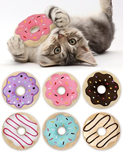 Rhdekoein 6 Stück Donut Katzenspielzeug Katzenminze Spielzeug Cat Toys Kätzchen Kauen Schnickschnack Interaktive Kissen Katzenminze Plüsch Spielzeug Kitty Geschenkideen Zubehör von Rhdekoein