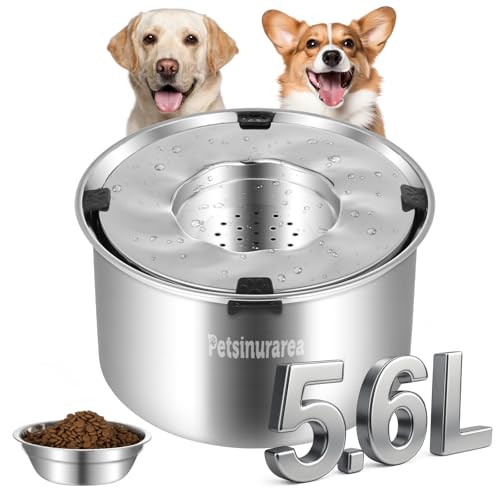 Rhdekoein Spritzfester Futternapf für Hunde, 5,6 l, rutschfest, Wassernapf für Hunde, spritzwassergeschützt, Edelstahl von Rhdekoein