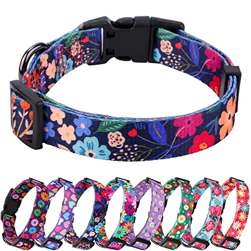 Rhea Rose Soft Hundehalsband für kleine mittelgroße Hunde mit schwarzen Pflanzenblumen (Schwarz, M) von Rhea Rose