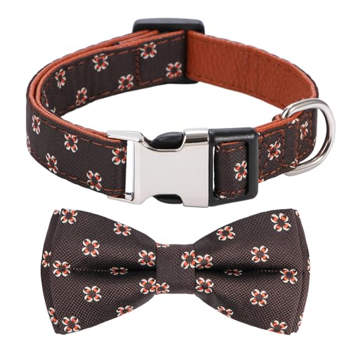 Rhea Rose Hundehalsband mit Fliege, Blumenmuster, mit Fliege, Braun, für Jungen, Mädchen, Hunde, Größe M von Rhea Rose