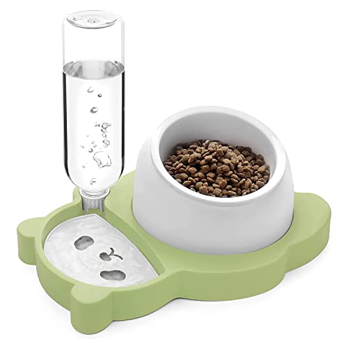 Rheross Hundenäpfe, gekipptes Futter- und Wassernapf-Set, erhöhter Keramiknapf mit automatischem Wasserspender, grün von Rheross