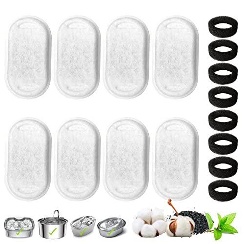 8+8 Stück Filter Katzenbrunnen, Trinkbrunnen Katzen Ersatzfilter für 108oz/3.2L und 67oz/2L Edelstahl Trinkbrunnen für Katzen und Hunde, mit Kohlefilter und Schaumfilter 8+8 Stück Filter Katzenbrunnen, Trinkbrunnen Katzen Ersatzfilter für 108oz/3.2L und 67oz/2L Edelstahl Trinkbrunnen für Katzen und Hunde, mit Kohlefilter und Schaumfilter von Rhsemi