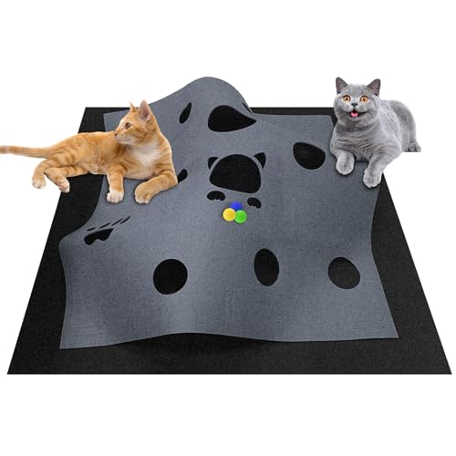 Katzenspielzeug und Kratzmatte,Katzen Filztunnel,Spieltunnel & Liegematte für schlafplatz,für intelligentes Spielen mit Deiner Großkatze und Kätzchen von Rhsemi