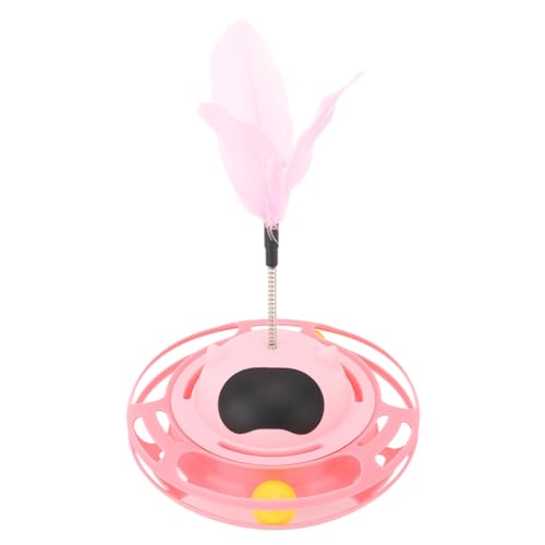 RiToEasysports Interaktives Katzenspielzeug mit Feder, rotierendes Spielzeug für verschiedene Katzenrassen und Altersgruppen, instabiler Boden, aus PP-Material (Pink) von RiToEasysports