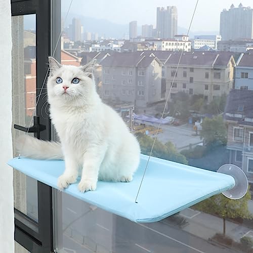 RiToEasysports Sitzstange für Katzenfenster, Saugnäpfe, Fensterhängematte, Katzenbett, Fenster für Glasfenster und Innenwände für Große Katzen (Blau) von RiToEasysports