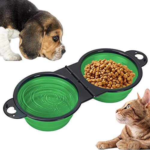 Faltbarer Wassernapf für Hundefutter - Zusammenklappbarer 2-in-1-Futternapf für Hunde und Katzen - Erweiterbare doppelte große Schüsseln zum Füttern von Haustieren für Hunde/Katzen, Camping, Rianpesn von Rianpesn