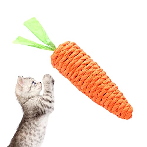 Rianpesn Karotte Katzenspielzeug - Kauspielzeug aus Papierseil | Eingebaute Glocke, Katzenübungsspielzeug, Karottenspielzeug zum Kauen, Klauenschleifen, Zähneputzen von Rianpesn