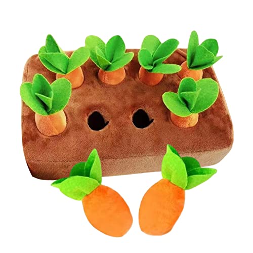 Rianpesn Karotten-Schnüffelmatte für Hunde - Interaktives Hundespielzeug Plüsch-Puzzle-Spielzeug - Plüsch-Karottenfeld-Lernspielzeug für kleine, mittelgroße Hunde und Katzen von Rianpesn