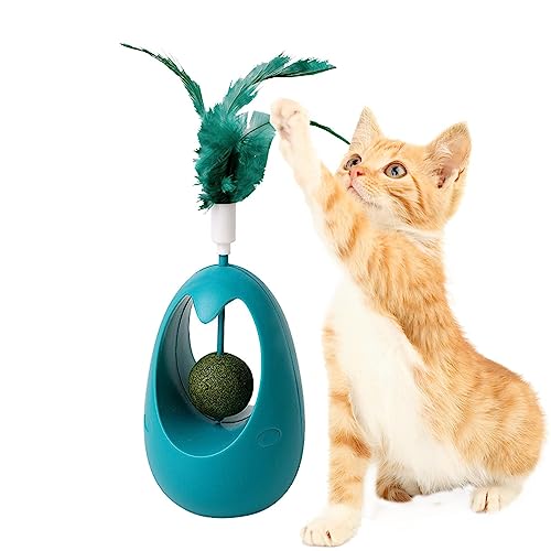Rianpesn Katzen-Teaser-Becher | Interaktiver FunCat Teaser Stick | Federstab, Katzenminze-Ball zum Zähneknirschen, Holz, kleines Katzenspielzeug von Rianpesn