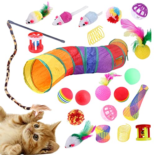 Rianpesn Katzenspielzeugpaket,22-teiliges interaktives Katzenspielzeugpaket | Verschiedenes Katzenspielzeug-Set mit zusammenklappbarem Katzen-Tunnelröhrenzelt, Katzenfeder-Teaser-Zauberstab von Rianpesn