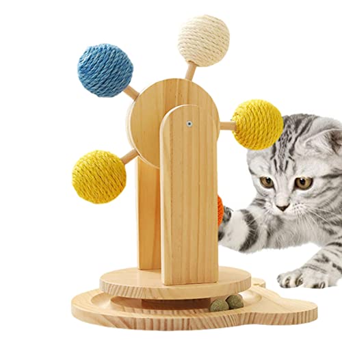 Sisal Katze Kratzball,Katzenkratzbrett mit 5 Sisalkugeln - Kratzball, drehbarer Ball zum Kratzen von Katzen, Kratzspielzeug aus Holz, interaktives Haustierspielzeug für den Innenbereich Rianpesn von Rianpesn