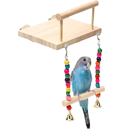 Rianpesn Vogelplattform,Papageienspielzeug aus Holz mit Schaukel | Vogelstangen mit Rassel für Lovebird Chinchilla Hamster Wellensittich von Rianpesn