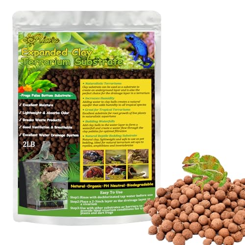 Riare Expanded Clay Balls Terrariensubstrat für Reptilien, Frösche, künstlicher Boden, bioaktives Terrariumsubstrat für Drainage und Feuchtigkeit (2 l) von Riare