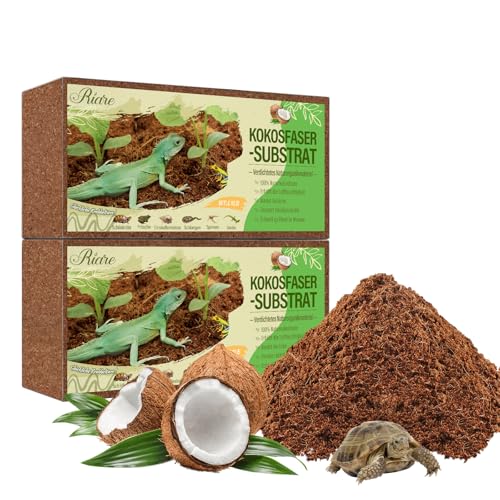 Riare Kokosfaser-Substrat für Reptilien | Premium Terrarien-Bodengrund aus komprimierter Kokosfaser für Schildkröten, Frösche, Schlangen, Einsiedlerkrebse & grabende Tiere (2 Stück) von Riare