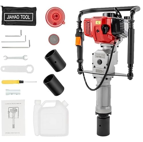 RibasuBB 52CC Pfahlramme 2-Takt Benzin Pfahlramme 2.3PS T Pfostenramme 6500r/min Benzin Motor Pfahlramme Pfostenramme Pfostentreiber Zaunbau, Luftkühlung, Einzylinder, 1L Kraftstofftank Kapazität von RibasuBB