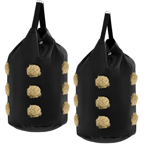 Ribbonlic Heusäcke für Pferde, Ziegen, langsames Füttern, 1680D Oxford-Tasche, schwarz, großes Fassungsvermögen, Netz, offenes Futterloch, Heuhalter für Pferde, Ziegen, Schafe (15 Löcher) von Ribbonlic