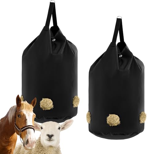 Ribbonlic Heusäcke für Pferde, Ziegen, langsames Füttern, 1680D Oxford-Tasche, schwarz, großes Fassungsvermögen, Netz, offenes Futterloch, Heuhalter für Pferde, Ziegen, Schafe (5 Löcher) von Ribbonlic