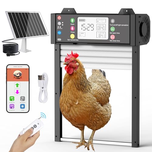 Automatische Hühnerstall-Tür mit Solarbetrieb, LCD-Display, App-Steuerung, Fernbedienung, Lichtsensor von Richday